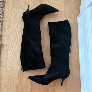 Knee High Leather Suede Heeled Boots